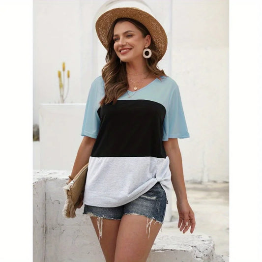 Large Size New T-shirt Patchwork Color Matching Short-sleeved Top