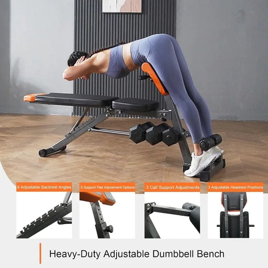All-in-One Weight Bench–Multi-Functional Full Body Workout Equipment: Hyperextension, Roman Chair,Flat Bench For Home Gym（Black）