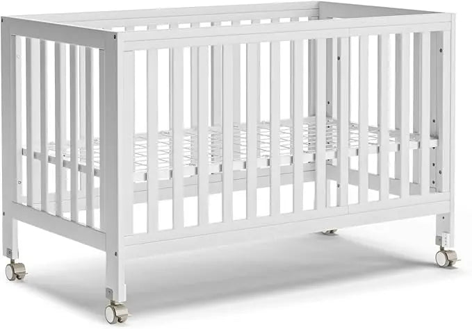 11-In-1 Convertible Mini Cradle to Full Size Crib Removable Wheels 4 Adjustable Heights (WHITE)