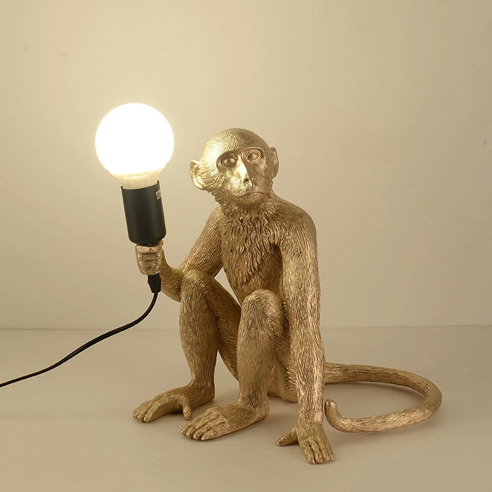 Resin Monkey Table Lamp Sitting Monkey Light Indoor Table Light Fixture Decor