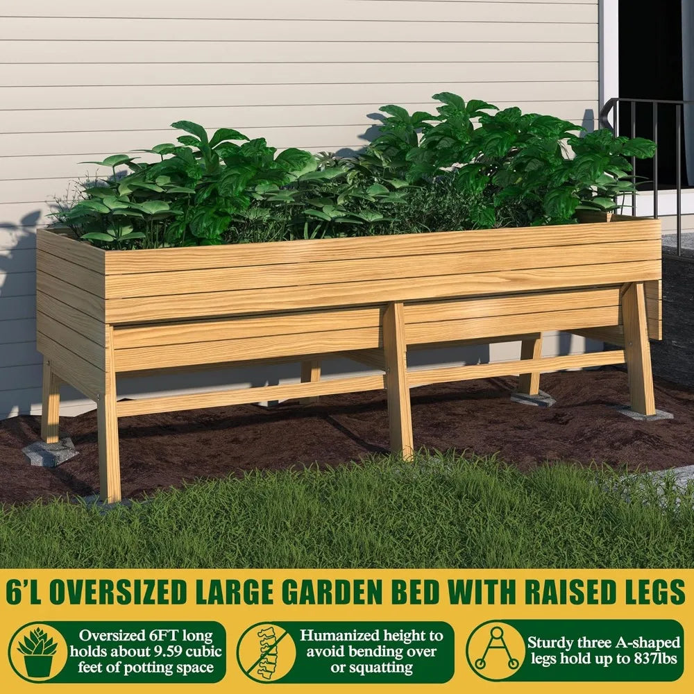 VEIKOU Raised Garden Bed 6 x 3 x 2FT, Raised Garden Beds Outdoor with 6 Legs, Detachable Liner, Garden Bed for Backyard, Patio,