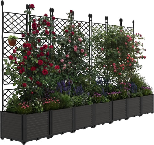 Plastic Planter Box w/ Trellis Rack 5.25FT Tall Raised Garden Bed Drainage for Outdoor Balcony Patio Flower Vegetable Planting