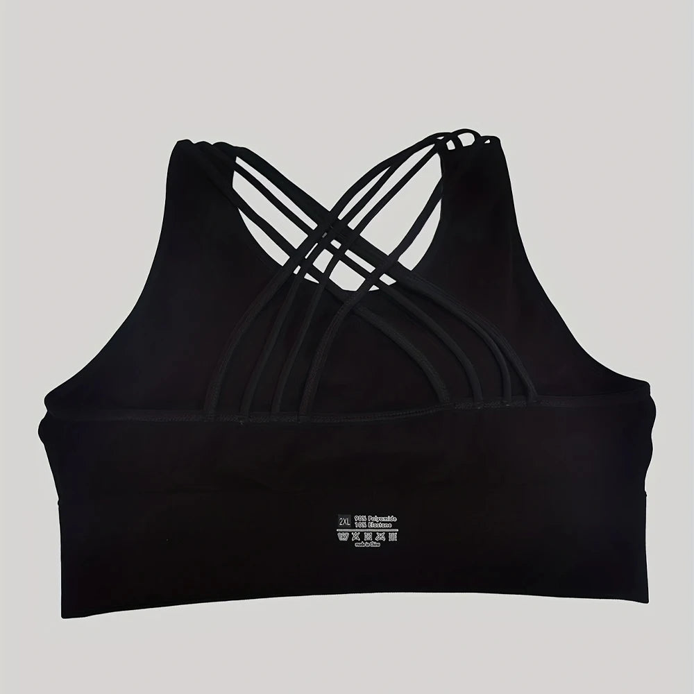 Plus Size Seamless Back Cross Sports Bra for Women Black Camisole Sport Yoga Gym Running Workout Women's Tops 0XL-3XL