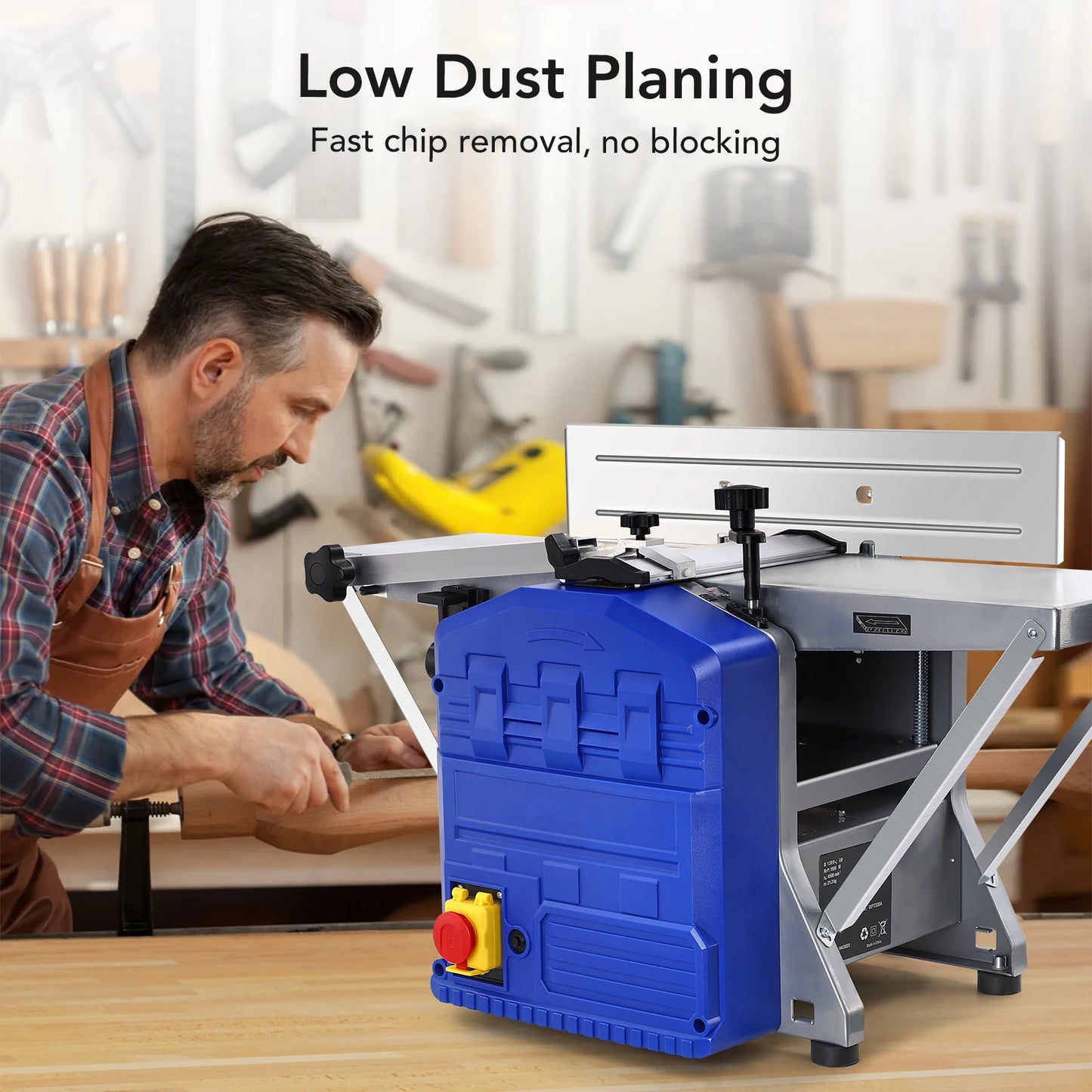 Power Benchtop Planer, 1250W Powerful Benchtop Planer Worktable Thickness Planer with Low Noise for both Hard & Soft Wood
