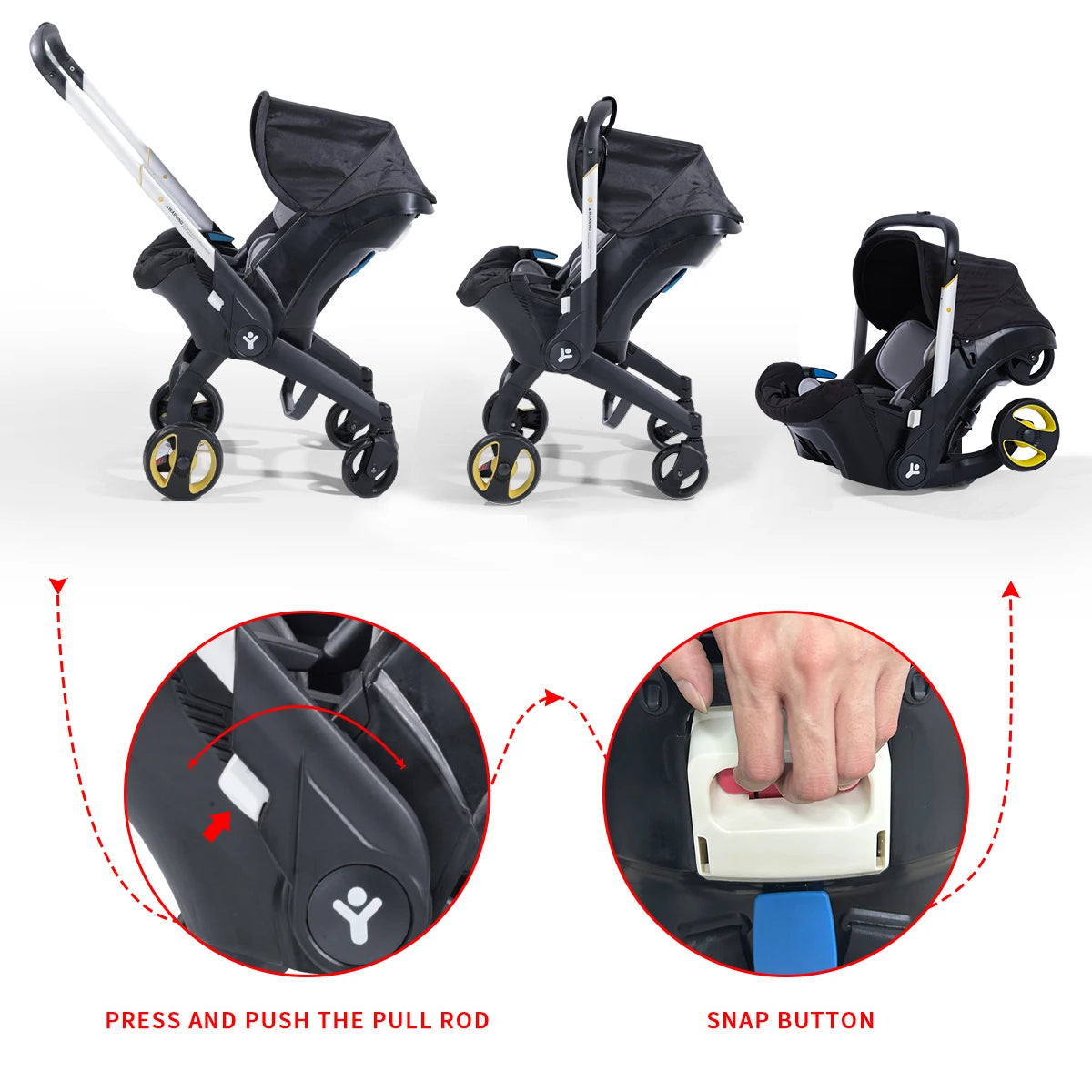 Foldable baby stroller, metal frame, adjustable handle direction, with sunshade, very suitable for outdoor shopping