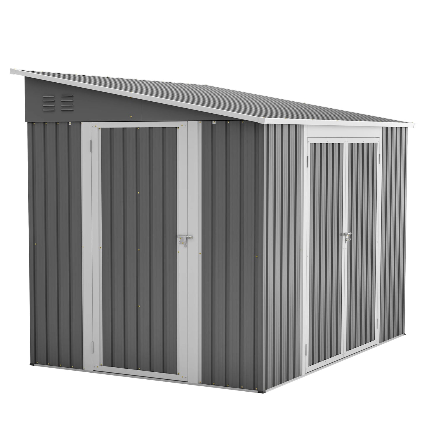 LZBEITEM 6 x 8 FT Metal Outdoor Storage Shed, Garden Tool Storage House with 2 Lockable Door for Backyard, Patio, Lawn, Gray