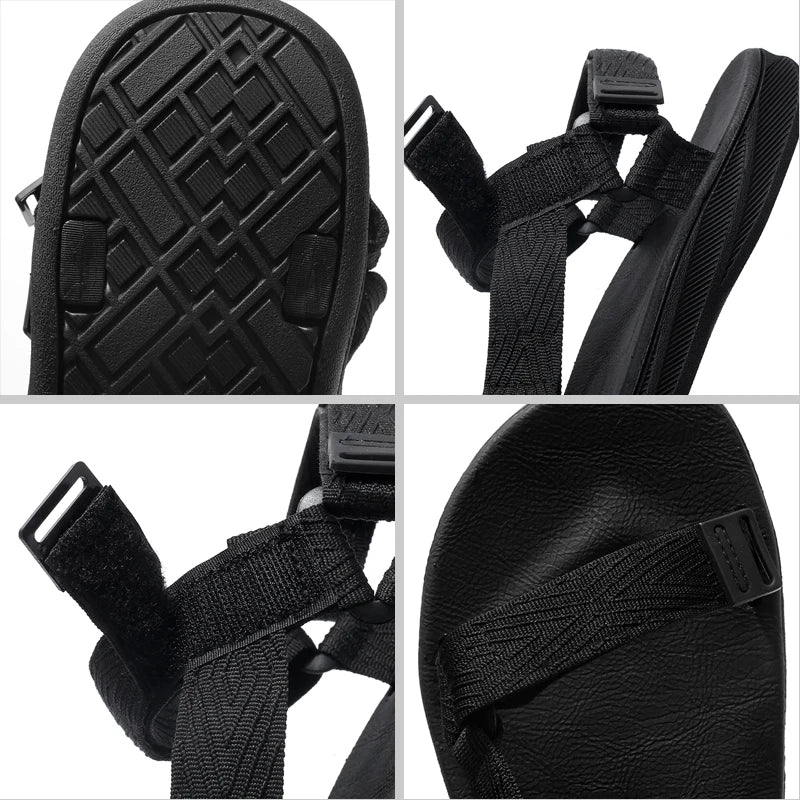 Black Men's Outdoor Casual Arch Support Sandals Anti-Slip Breathable Beach Holiday Sports Sandals for Summer Walking Size 40-45