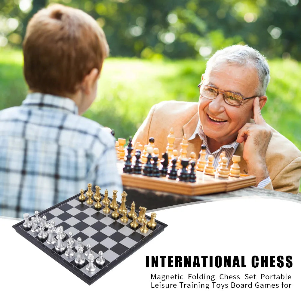 Folding Travel Chess Board Game Sets Gold Silver Beginner Chess Set Portable Chess Set Board Game for Children Adult Party