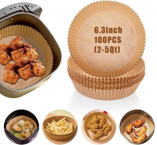Air Fryer Liners Disposable, 100PCS Non-stick Disposable Airfryer Liners, 6.3 Inch Unbleached Parchment Paper, Round Air Fryer P