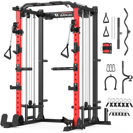 ARMAC Multi-Functional Power Rack-2000lbs Capacity All-in-One Squat Rack with Dual Pulley System for Home Gym Strength Training