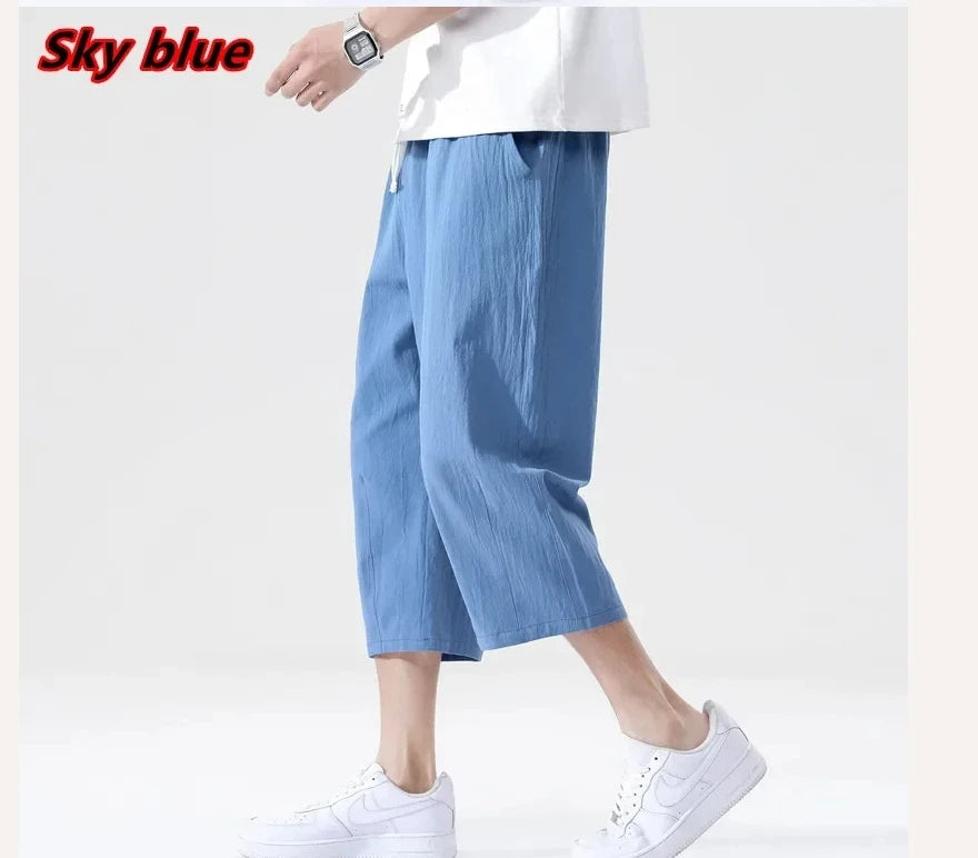 Men's Summer Linen Cotton Shorts Lightweight Casual Beach