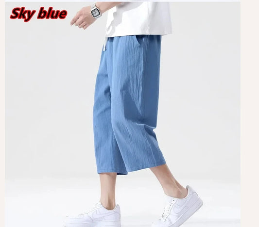 Men's Summer Linen Cotton Shorts Lightweight Casual Beach
