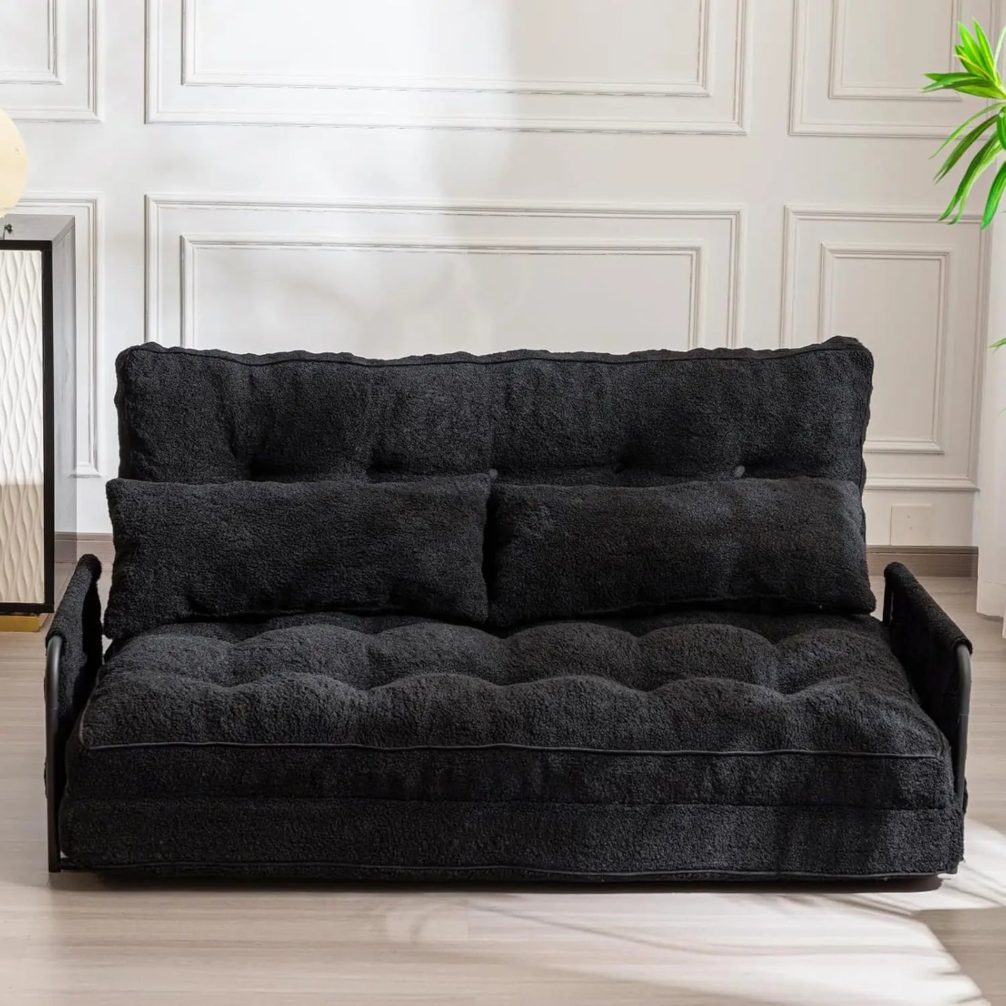 5-Position Boucle Bean Bag Bed, Convertible Lazy Sofa Sleeper Bed with Armrest, Versatile Floor Seating Sofa for Living Room