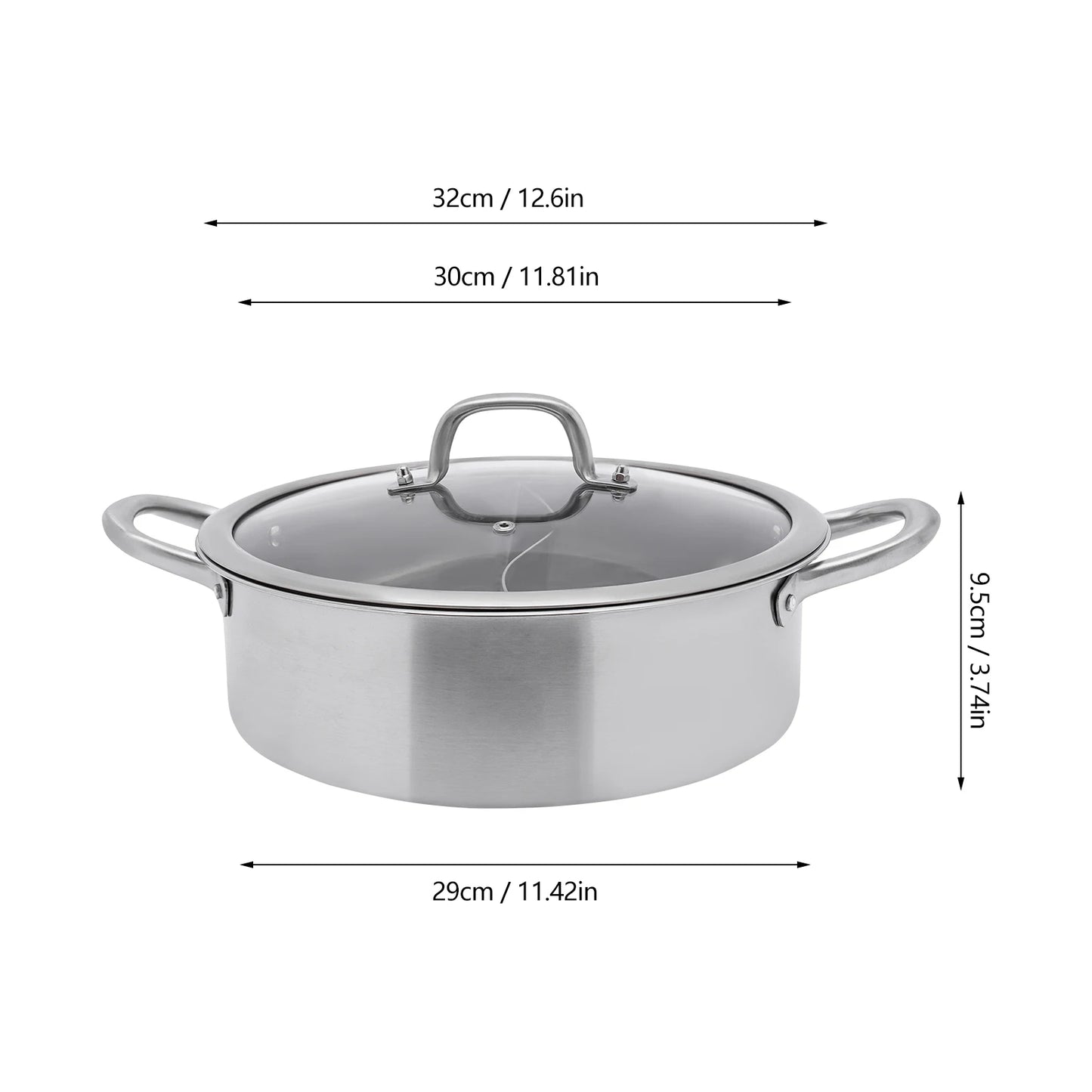 28/32/34cm 304 Stainless Steel Hot Pot with Divider Hot Pot Set Pot with Glass Lid Hot Pot with Spoon and Leaky Spoon
