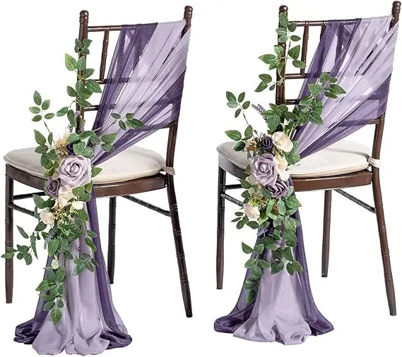 Ling's Moment 8 Wedding Chair Decorations Aisle Pew Church Artificial Flowers Greenery Swag Lilac Purple Gold Bench Ceremony Rec