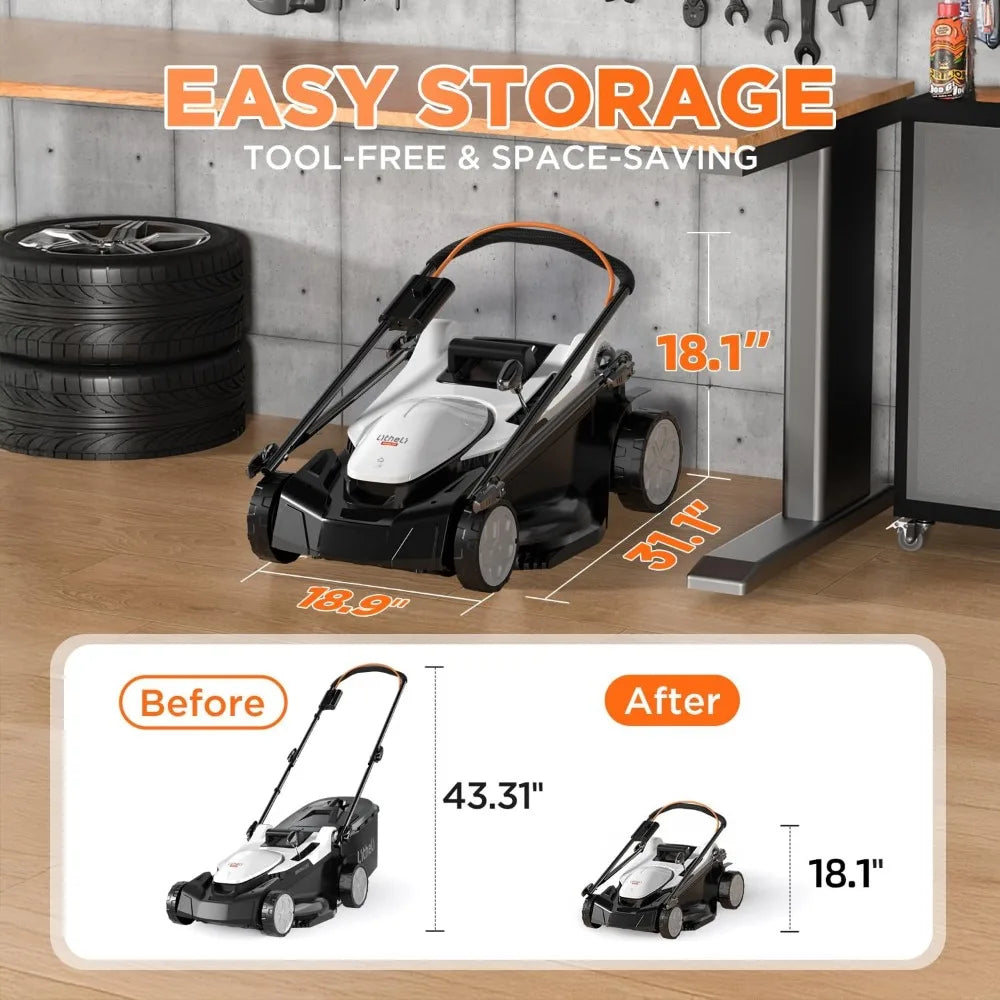 18" Electric Lawn Mower for Garden Yards, Lightweight Cordless Lawn Mower Brushless with 6-Position Height Adjustment
