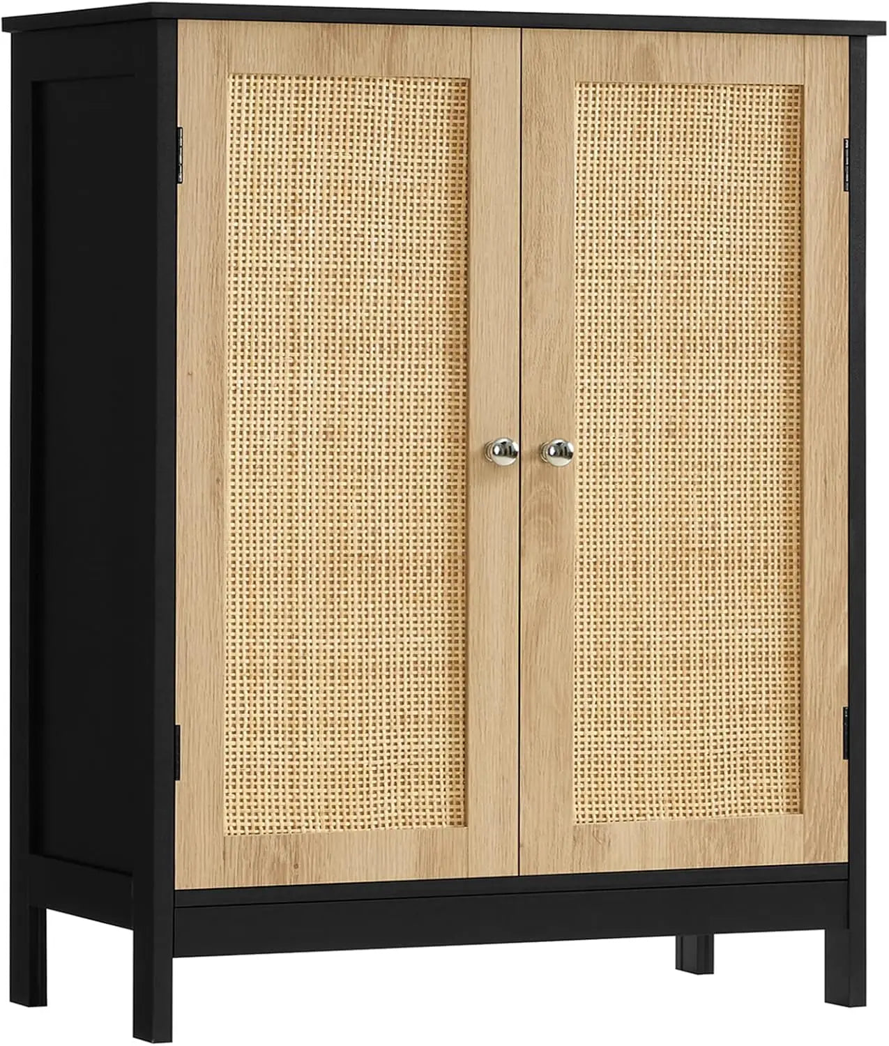 Storage Cabinet with Rattan Doors Adjustable Shelf Floor Cabinet for Living Room Entryway and Kitchen