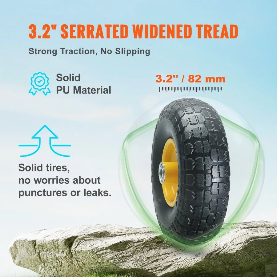 Solid PU RunFlat Tire Wheel 10 2Pack 400 lbs Dynamic Load 450 lbs Static Load Flat Free Tubeless Tires and Wheels for Hand Tru