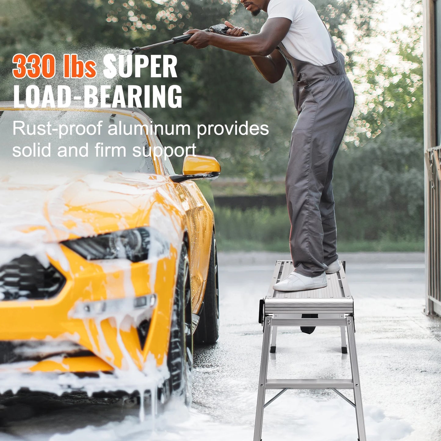 SucceBuy Folding Work Platform 330 lbs Load Capacity Aluminum Drywall Stool Ladder Heavy Duty Work Bench w/ Non-Slip Feet