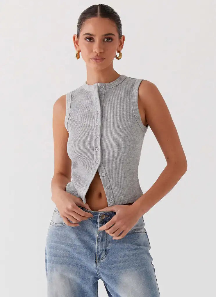 Women's Button Down Tank Tops Ribbed Summer Vest Sleeveless