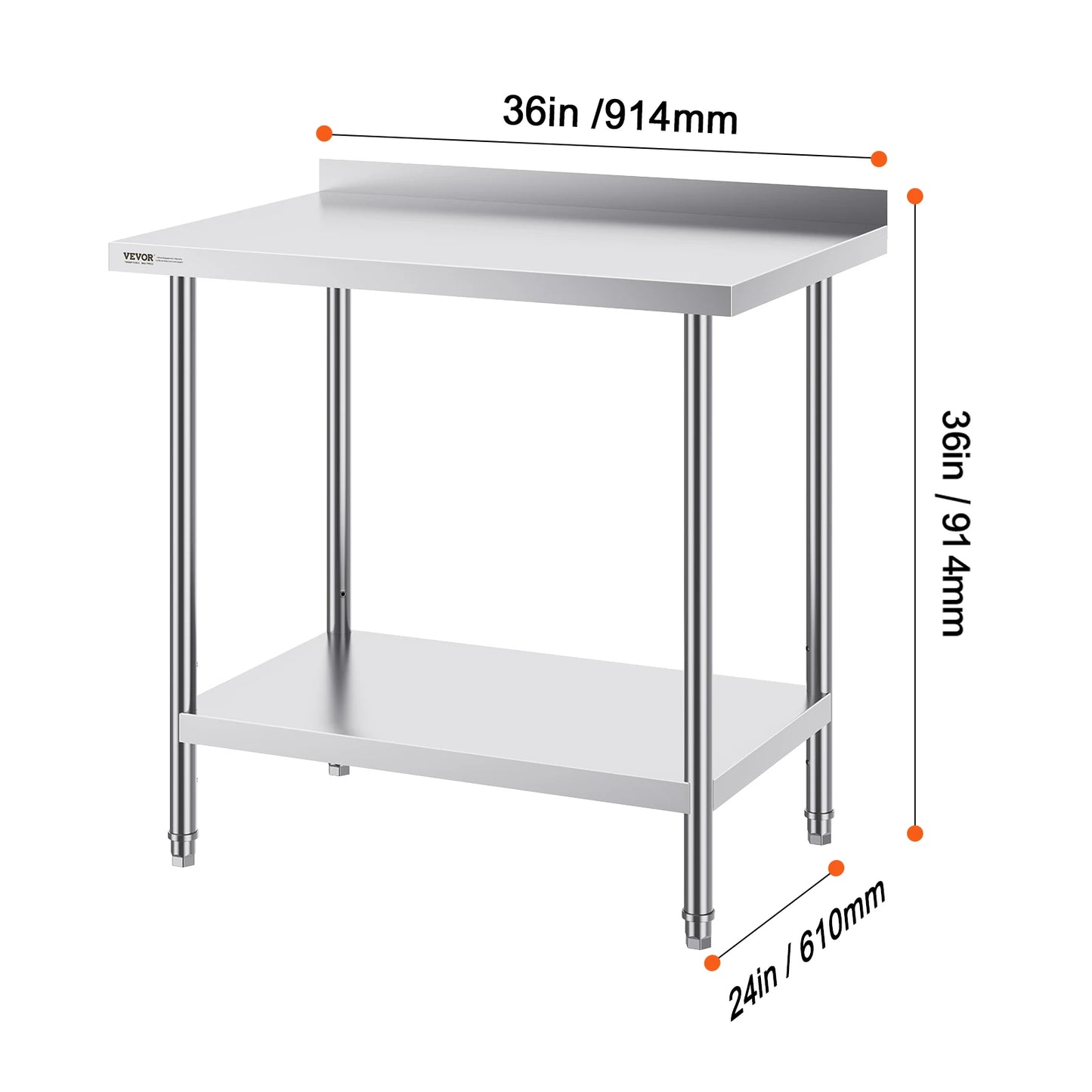 SucceBuy Stainless Steel Work Table Commercial Heavy Duty Food Prep Worktable with Adjustable Height for Restaurant Home