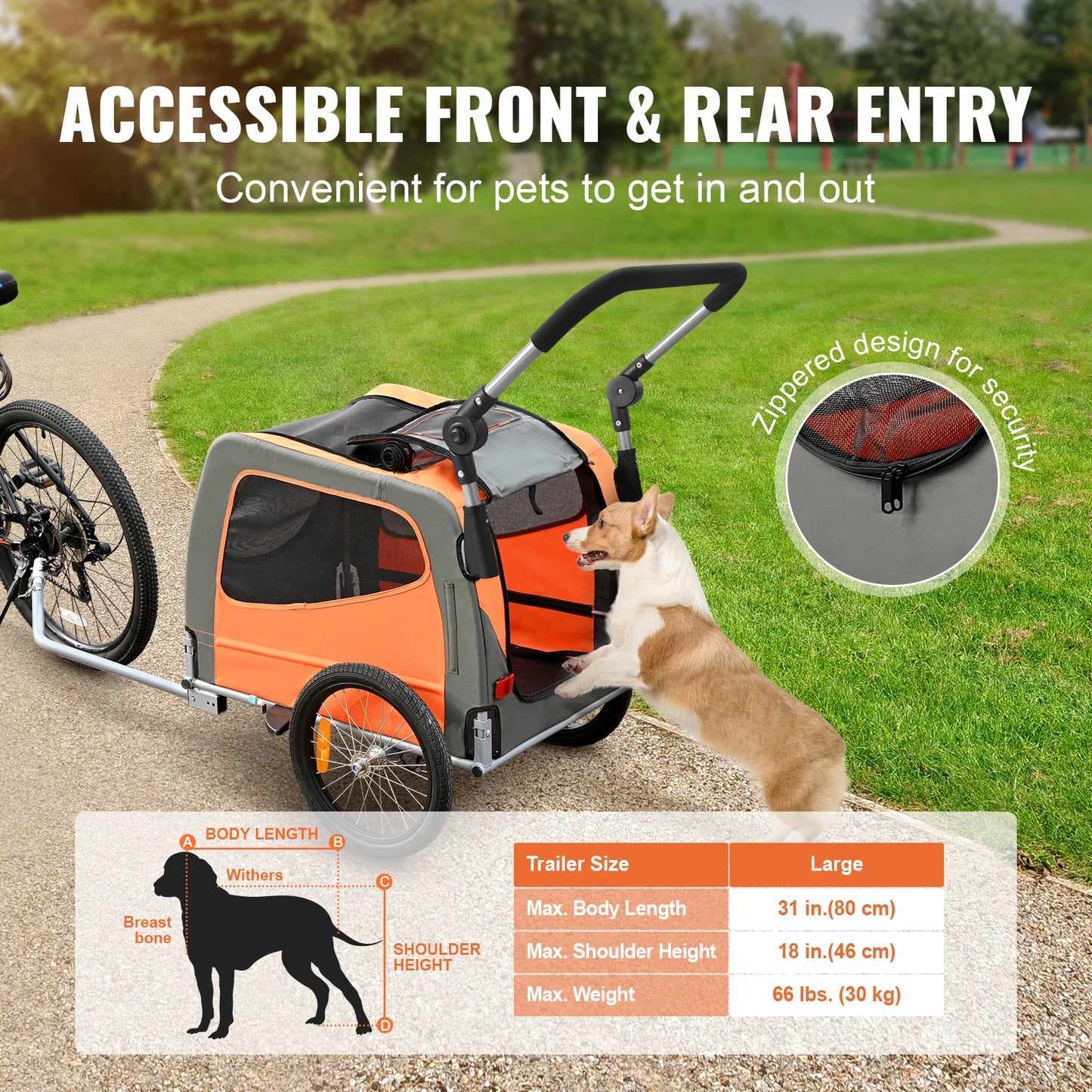 SucceBuy 66lbsDog Bike Trailer 2-in-1Pet Stroller Folding Cart Frame Bicycle Carrier with Wheels Universal Coupler for Dogs Cats