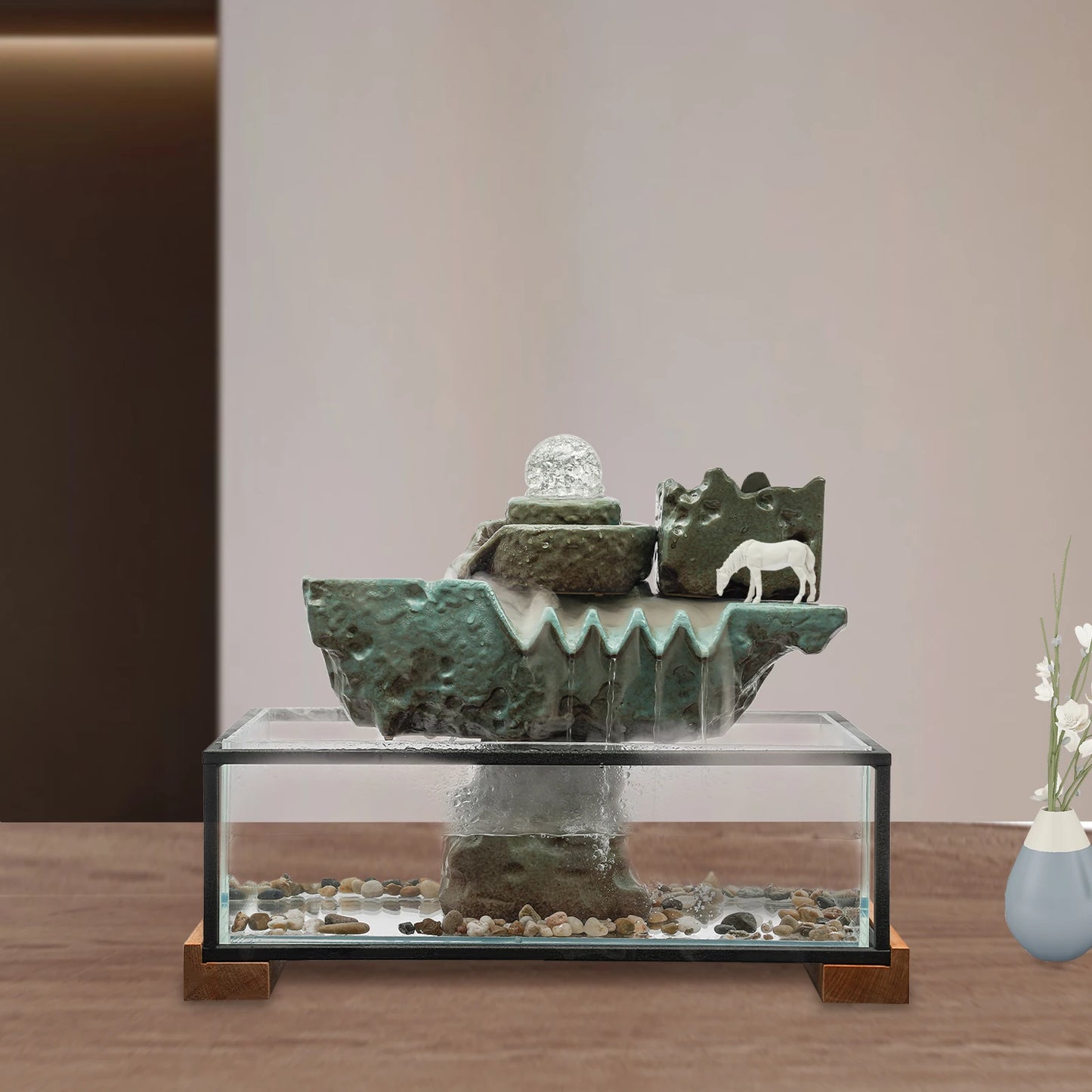 Zen Tabletop Water Fountain with Mist & LED Lights – Indoor Relaxation Decor - Fish Tank for Good Luck & Wealth for Home, Office