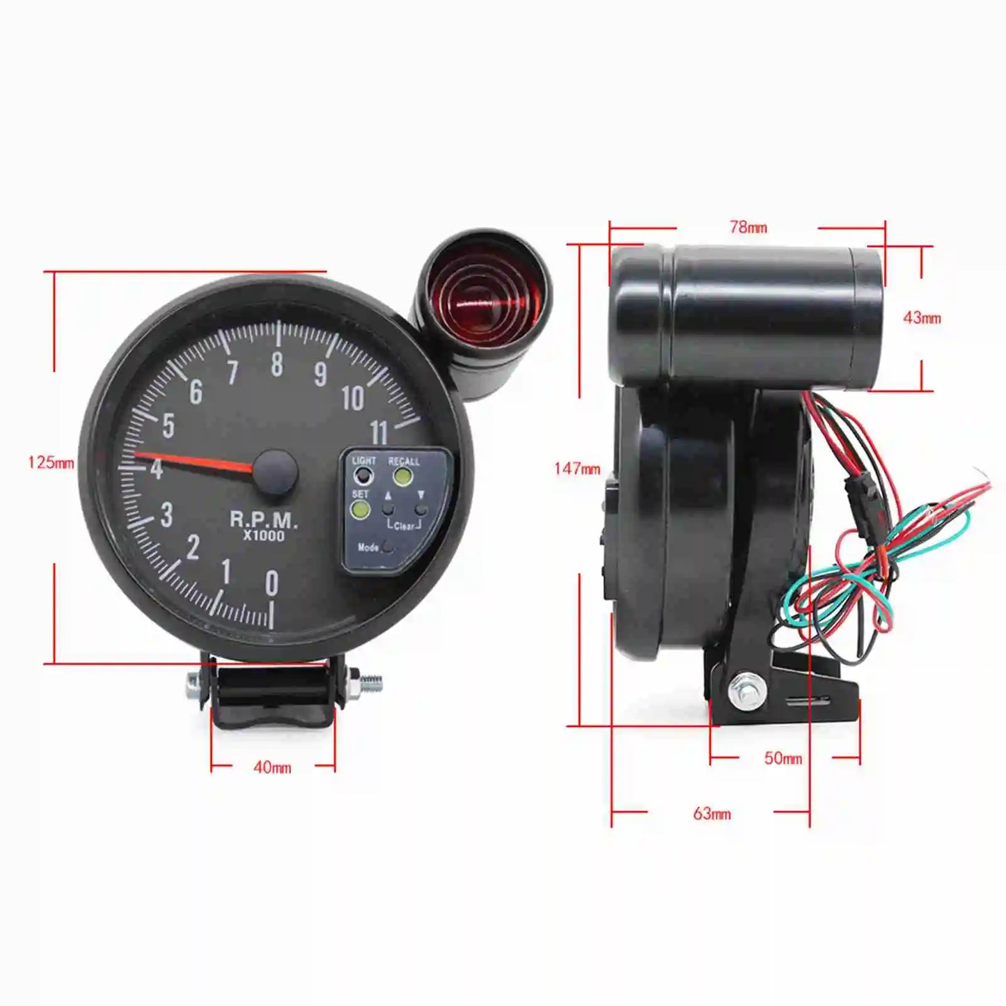 5 Inch Tachometer Gauge Black 7 Colors Backlight with Shift Light  Sound LED Flash When RPM Warning 5 inch Tachometer