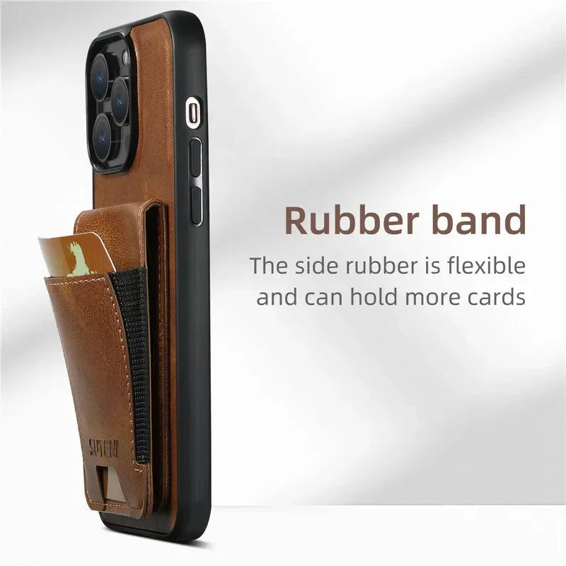 Luxury multifunctional Leather Wallet Phone Case For iPhone 16 15 14 13 12 11Pro Max Plus XS XR 15Pro Max Holder Magnetic Cover