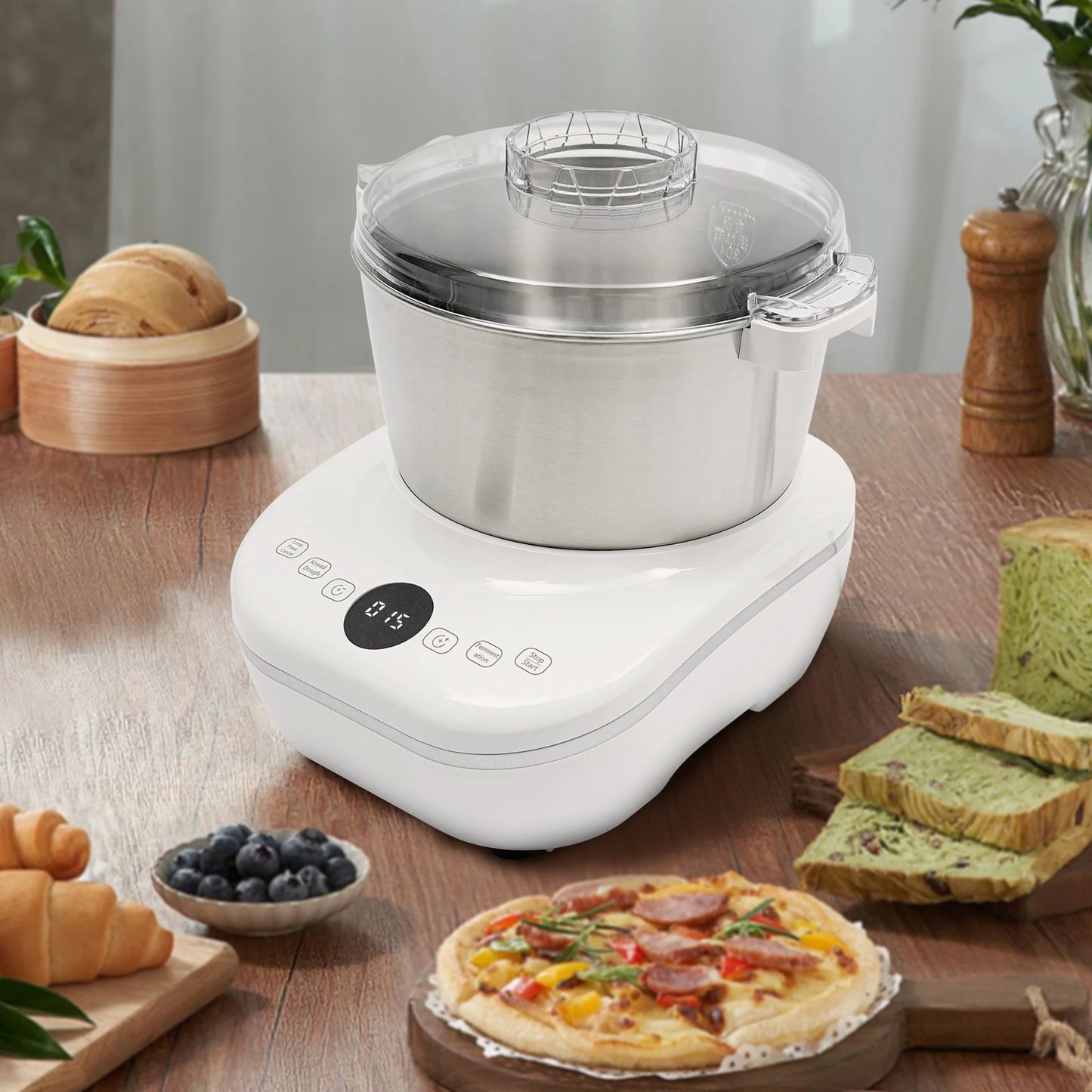 White 5L Electric Noodle Machine 110V 60Hz 200W Dough Mixer Machine 304 Stainless Steel Silicone ABS Suitable For Breakfast Shop