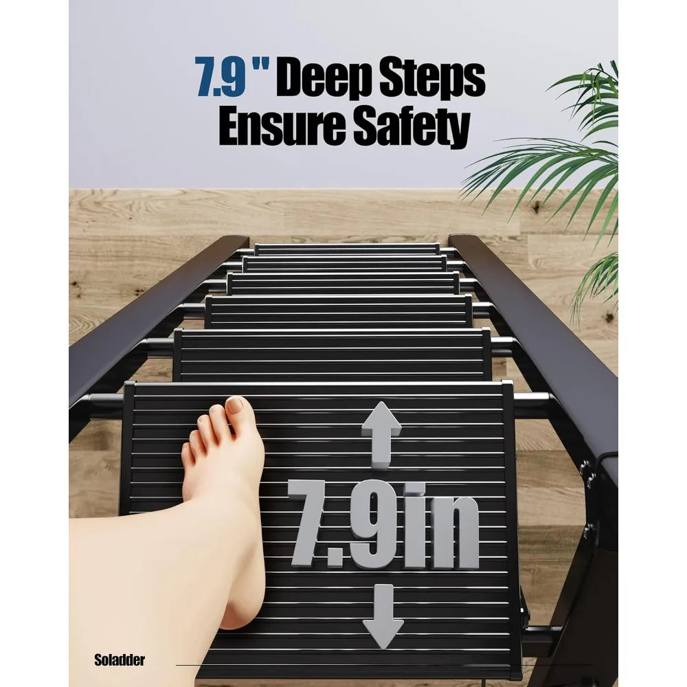 6 Step Ladder for 12 Feet High Ceiling, Folding Step Stool with Handgrip & Anti-Slip Wide Pedal, Portable Lightweight Aluminum S