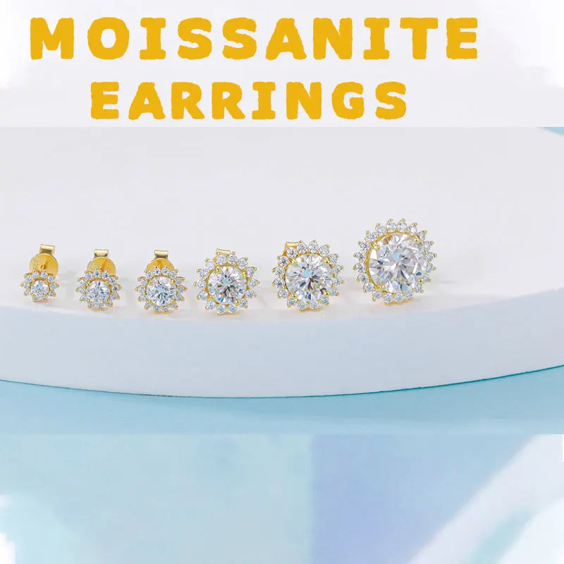 TUHE Unisex Sparkling Earrings Fine Jewelry VVS1 Moissanite Flower 925 Silver 4MM/5MM Fashion Earrings Women Gift