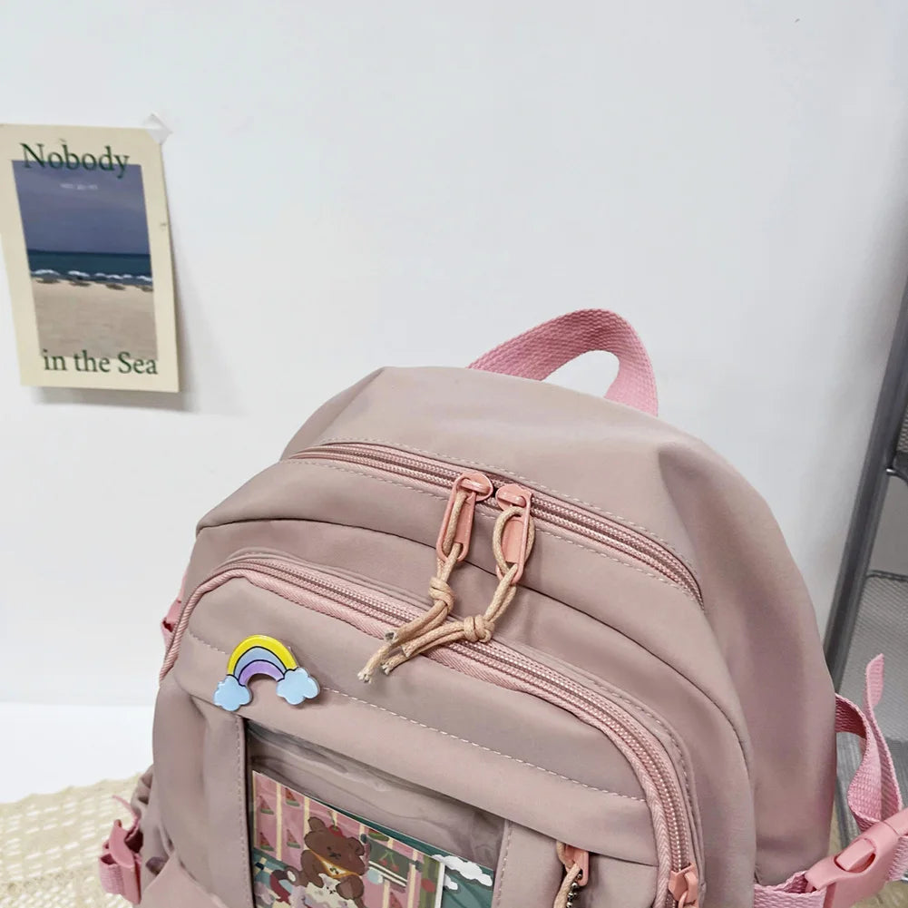 Fashion Travel Solid Color Nylon Backpack Large Capacity Knapsack Handbags for Women Students Shopping Travel