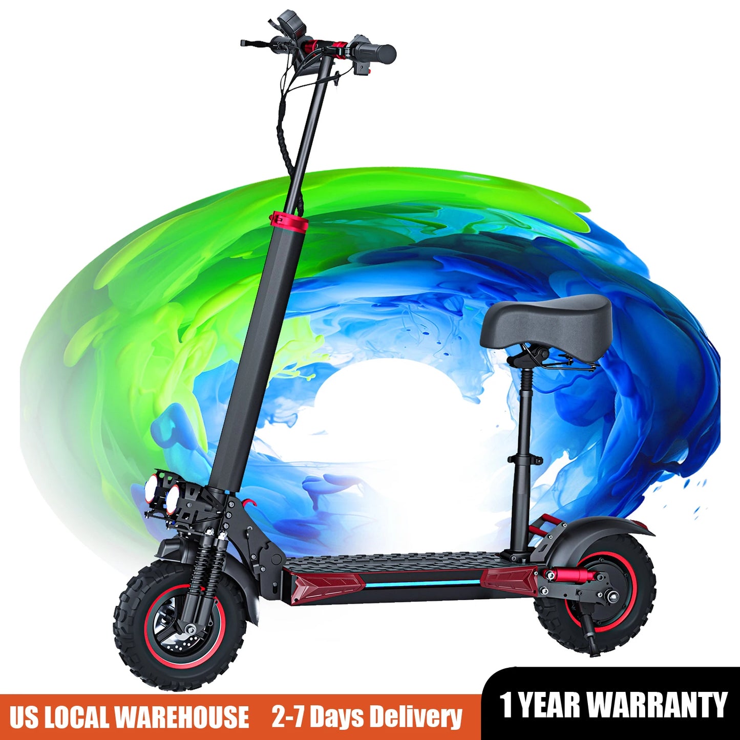 Foldable 1200W Electric Scooter with Seat for Adults, 11'' Off-road Tires, Dual Brake and Suspension System Commuter E-scooter
