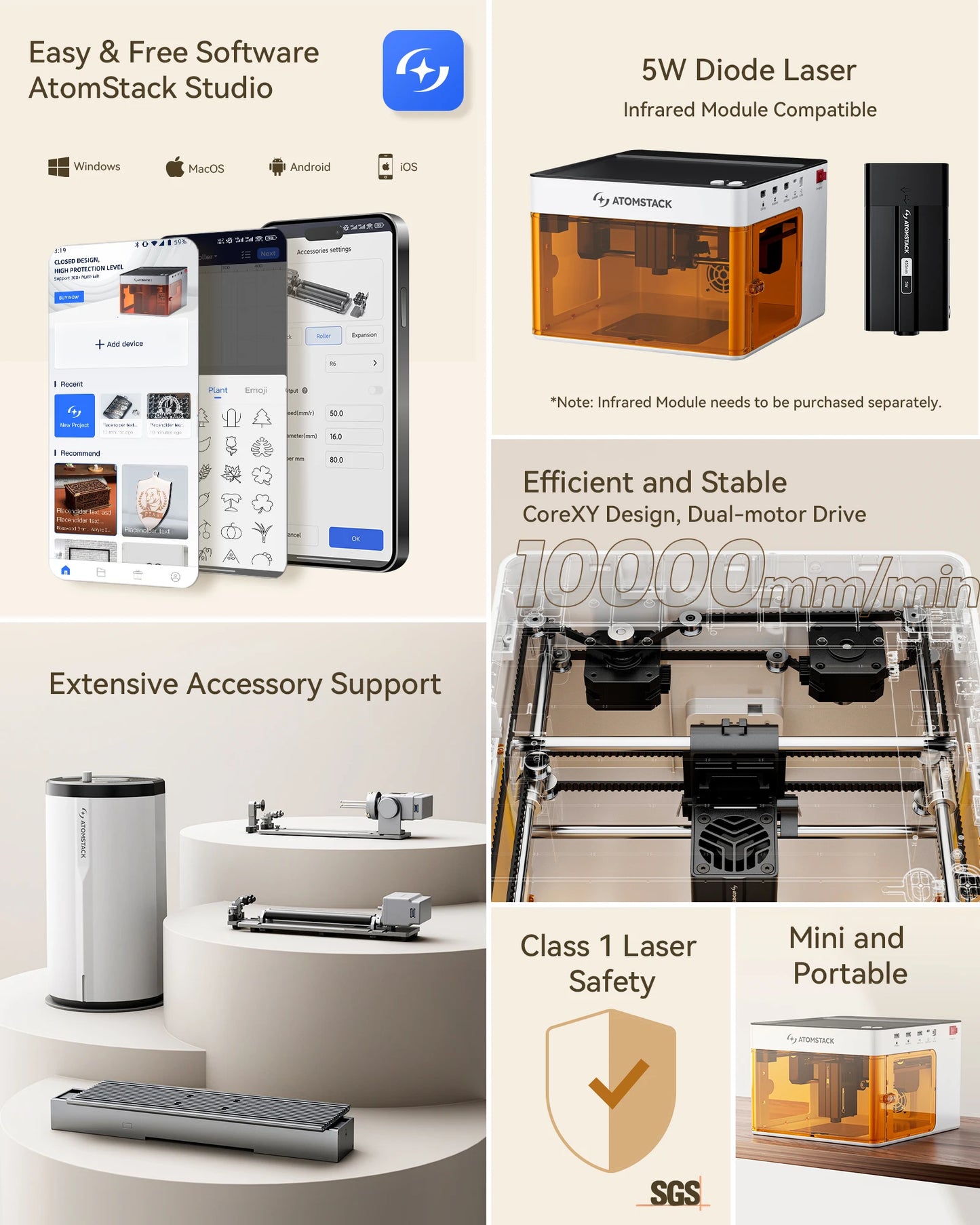 Atomstack P1 Mini Portable Laser Engraver 5W Bluetooth