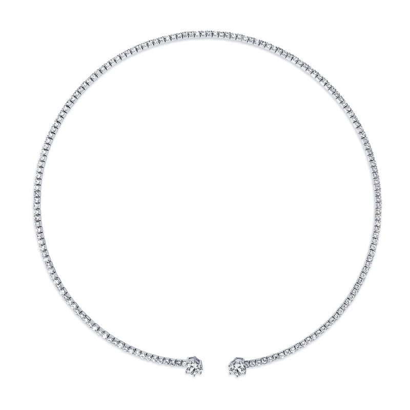 OXTAO 6x6mm Moissanite Love Heart Choker Necklace Real 925 Sterling Silver For Women Open Collar Choker Necklace Jewelry Gift