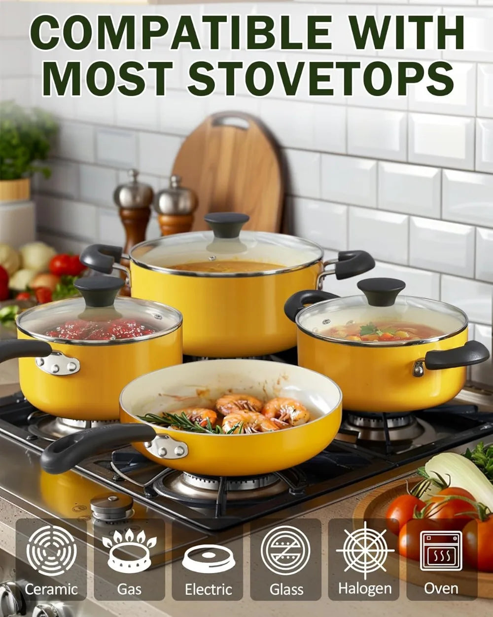 Nonstick Ceramic 10 Piece Cookware Set With Saucepans