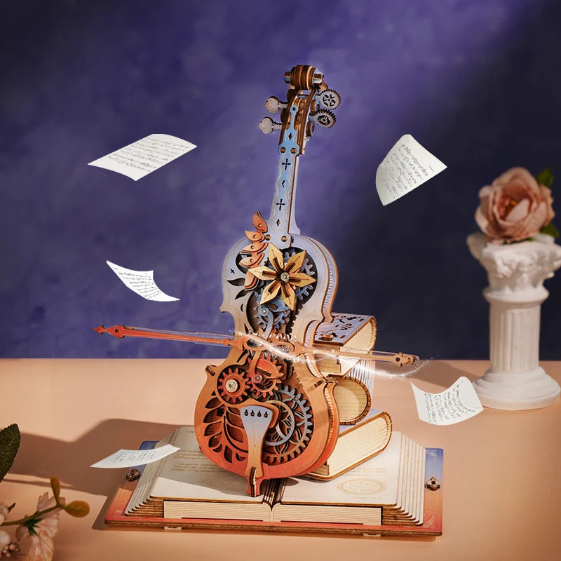 Robotime Magic Cello Adults 3D Puzzles Wooden Music Box Puzzle to Build Unique Music Gift Hobby Kits Cat's Sky City Music Box