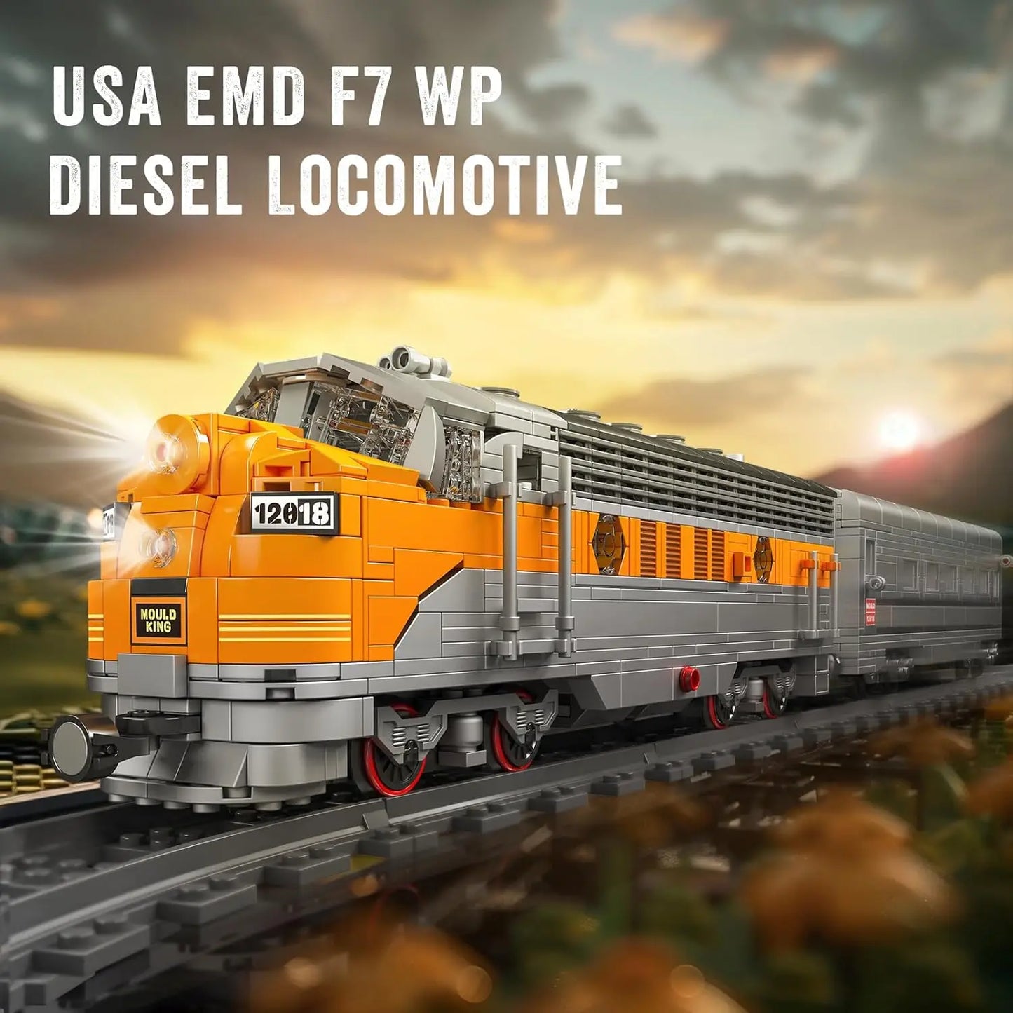 MOULD KING World Train 12018 USA EMD F7 WP Diesel Locomotive Remote Controlled Building Blocks Toy Set Birthday Gift