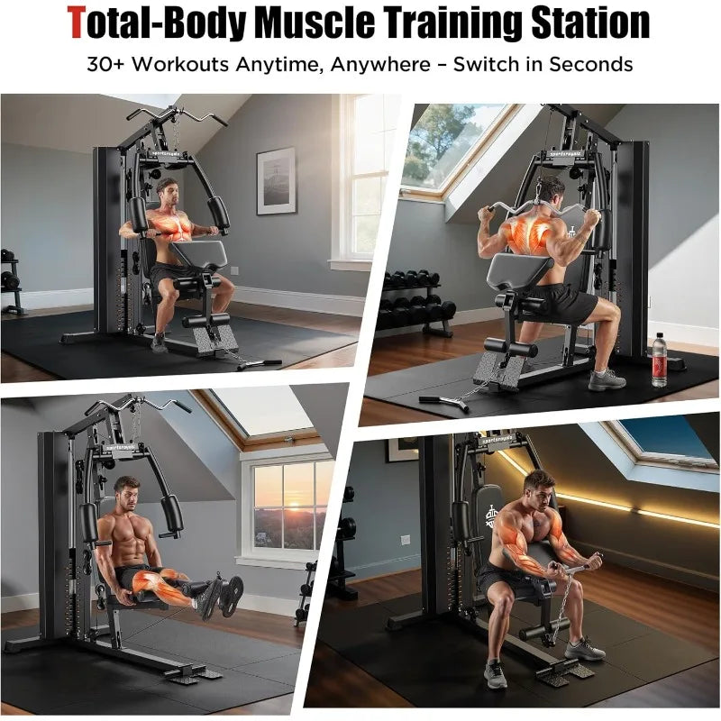 Sportsroyals Home Gym, Multifunctional Home Gym Equipment, Workout Station with 154LBS Weight Stack, Exercise Equipment