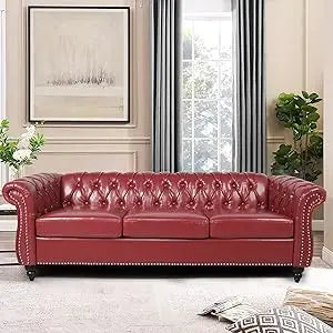 Chesterfield Sofa, Classic Tufted Upholstered Leather Couch, Modern 3 Seater Couch Furniture with Tufted Back for Living Room O