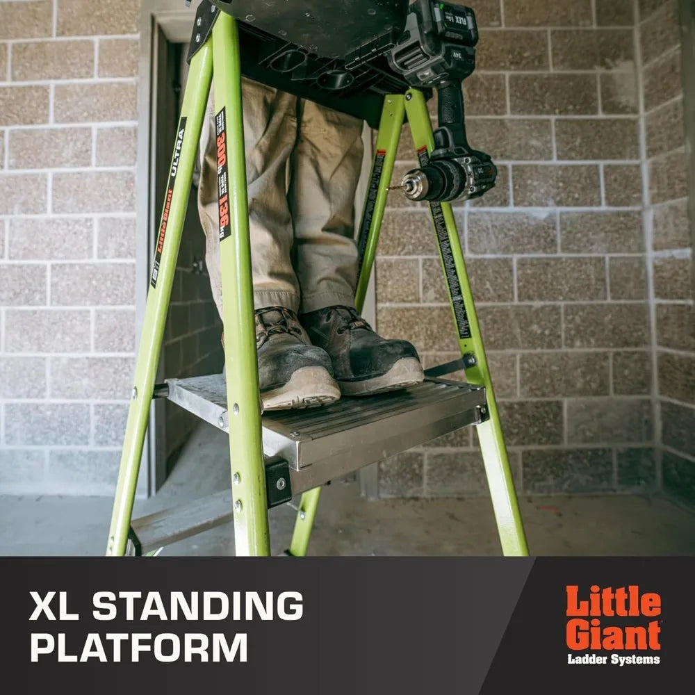 Little Giant Ultra Step Ladder with XL Platform, 3-Step Lightweight Foldable Non-Conductive Fiberglass, 300 Lbs. Capacity Type I