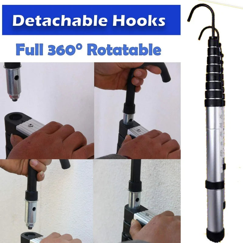 QIMU 20FT 6.2M Aluminum Extension Folding Loft Ladder with 2 Detachable Hooks, Max Load 330LBS for DIY Home Use