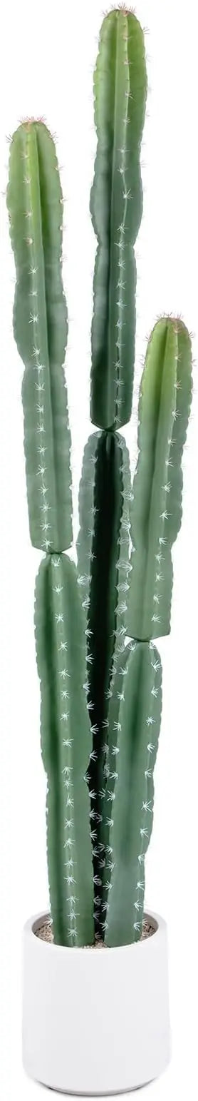 UV Resistant 5ft Large Artificial Cactus with White Decorative Planter, 60in Realistic Faux Cacti Indoor, Lifelike Fake Cactus P