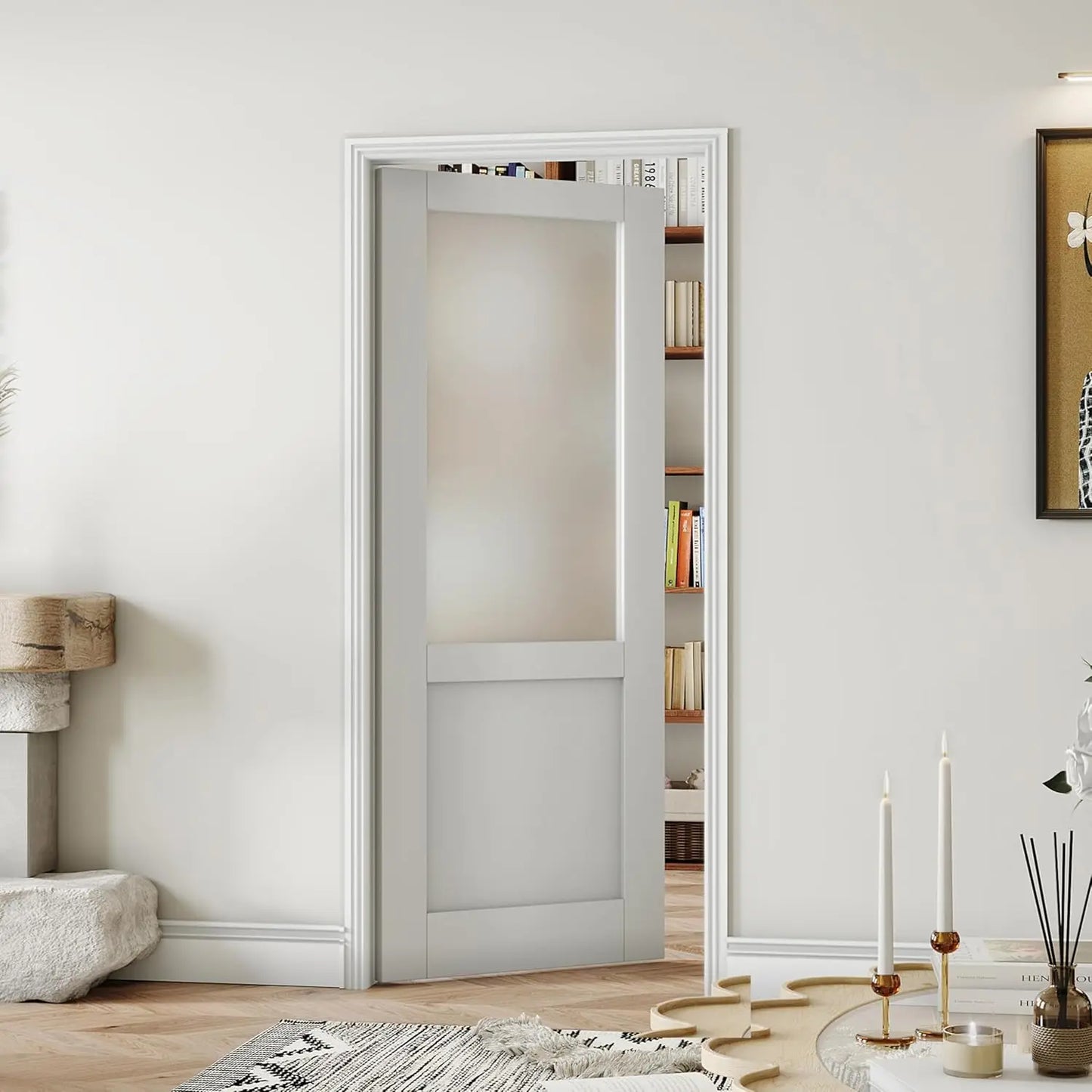 30 Inch X 80 Inch French Interior Door Half Lite Frosted Glass Pantry Door Panels Closet and Bathroom Single Door Slab