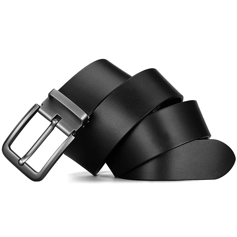 120 130 140cm Leather Cowhide Men's Belt Fashion Metal Alloy Pin Buckle Adult Luxury Brand Jeans Business Waist Male Strap Brand