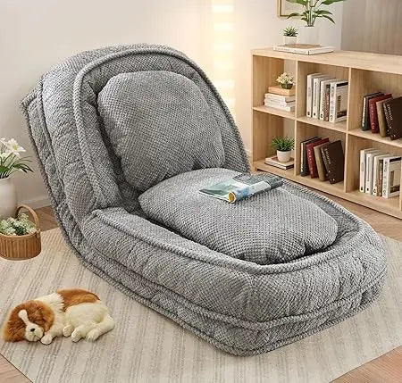 Upholstered Human Dog Bed for Adult & Pets, Convertible Lazy Sofa Bed with 5 Adjustable Position, Comfy Tatami Bean Bag Lounge C