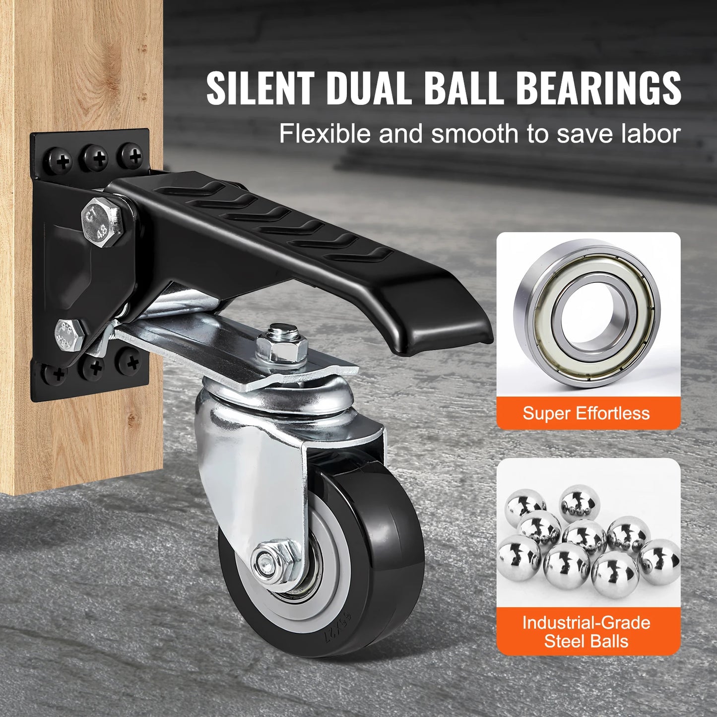 SucceBuy 165 lbs 2.5" Set of 4 Workbench Caster Wheels Mounted Retractable Stepdown Wheel 360° Swivel for Tables and Equipment