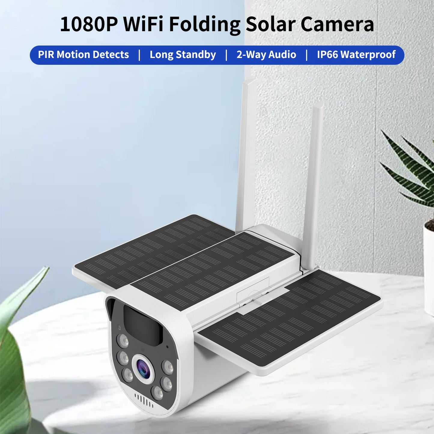 4G 1080P WiFi Folding Solar Camera Home Surveillance Camera with PIR Motion Detects Long Standby 2-Way Audio IP66 Waterproof