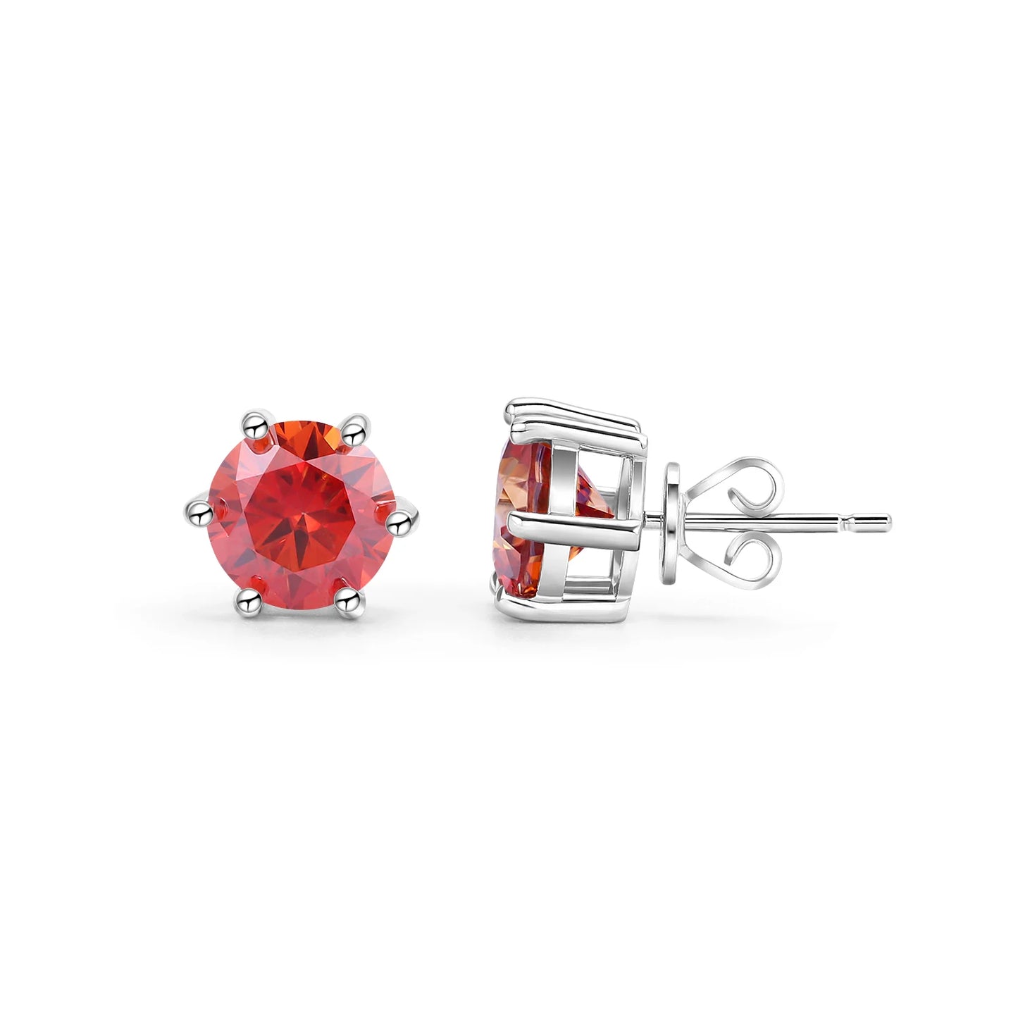 GEM'S BALLET Round Cut Pink Grey Yellow Moissanite Stud Wedding Earrings in 925 Sterling Silver Moissanite Six Prongs Earrings